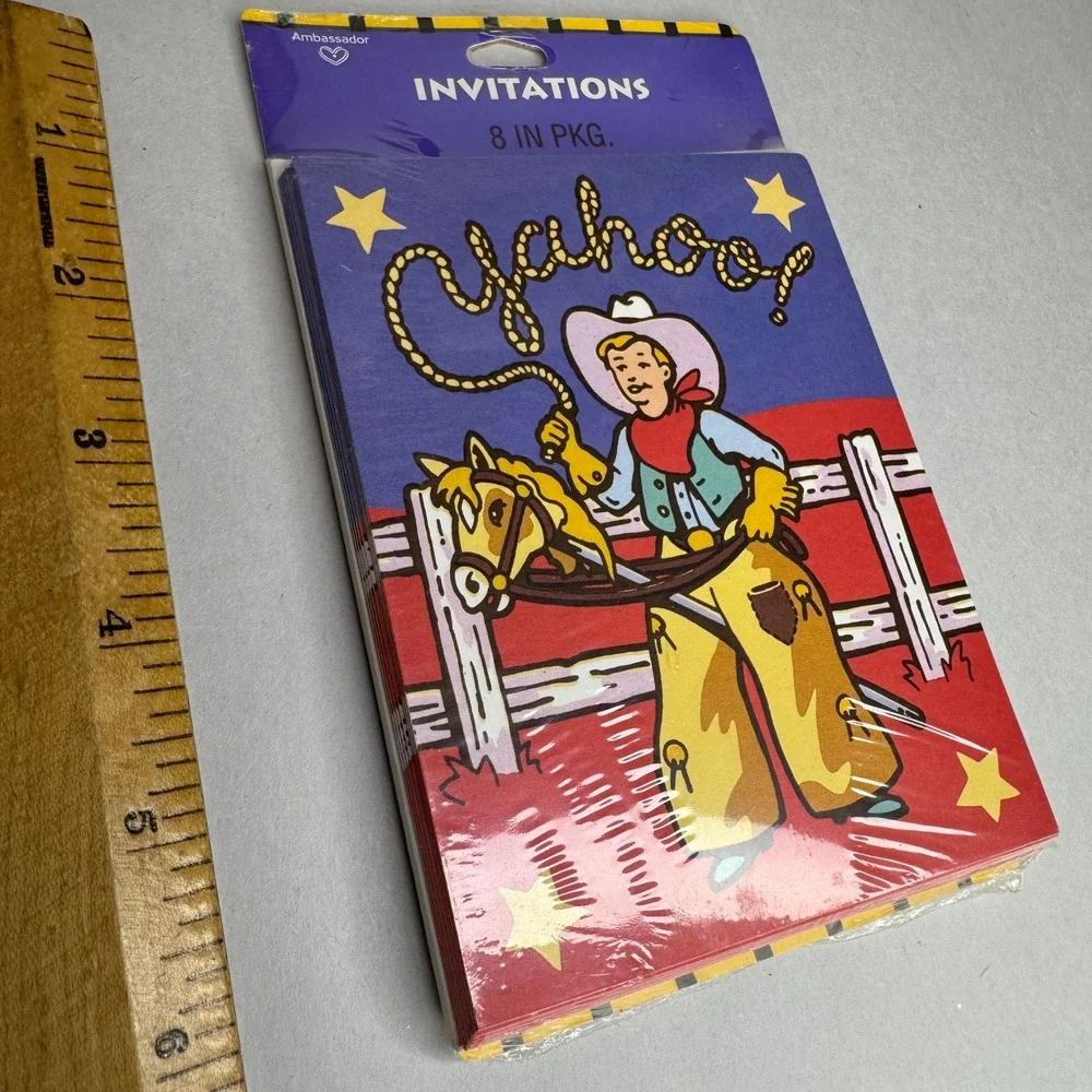 Vintage Ambassador Hallmark Cowboy Birthday Party Invitations 8 Count Sealed USA